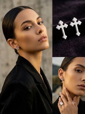 New Silver Cross Stud Earrings - Minimal Religious Jewelry